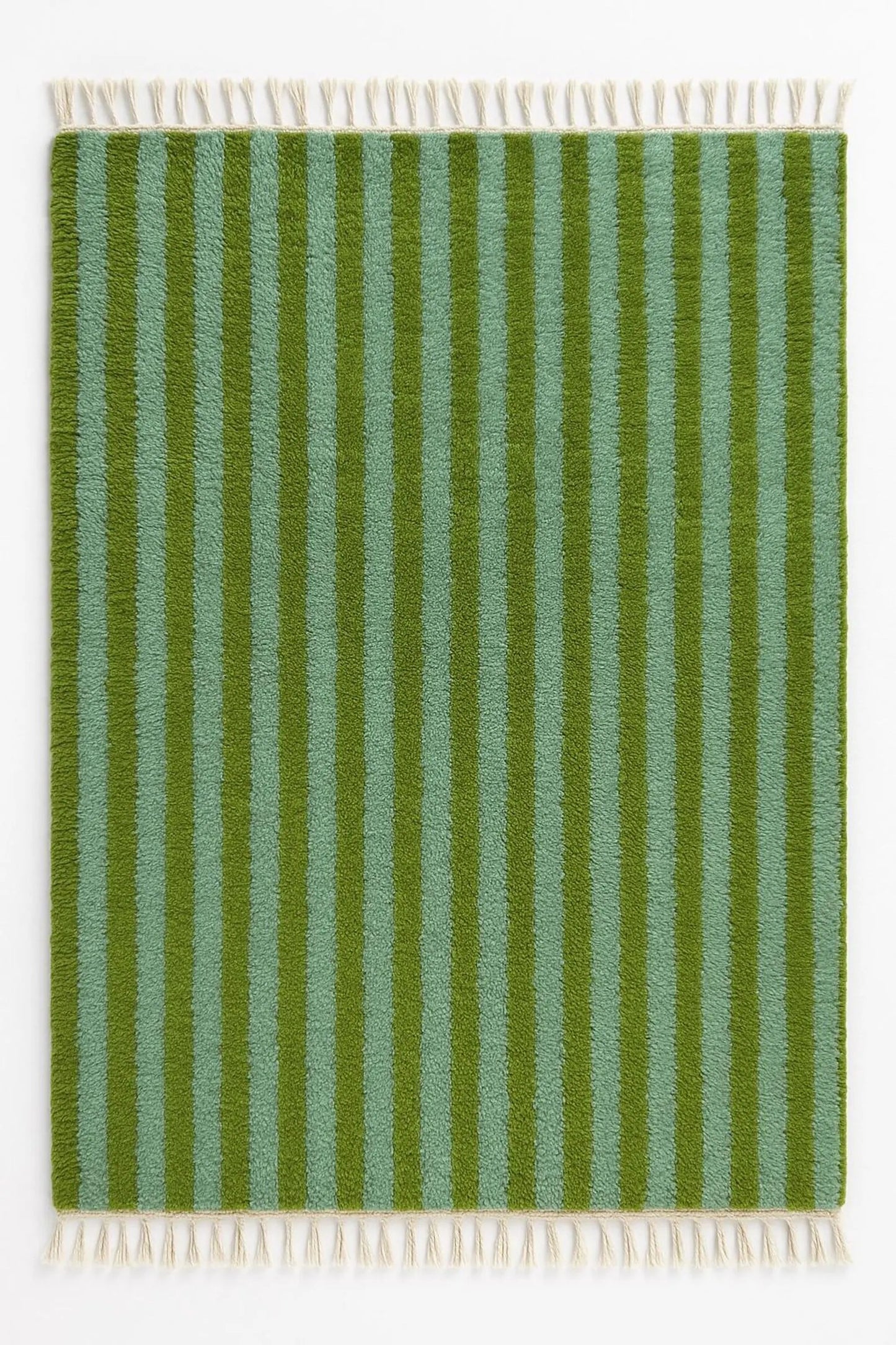 Striped Rug Moroccan Berber Hand Knotted Green and Light Green Carpet