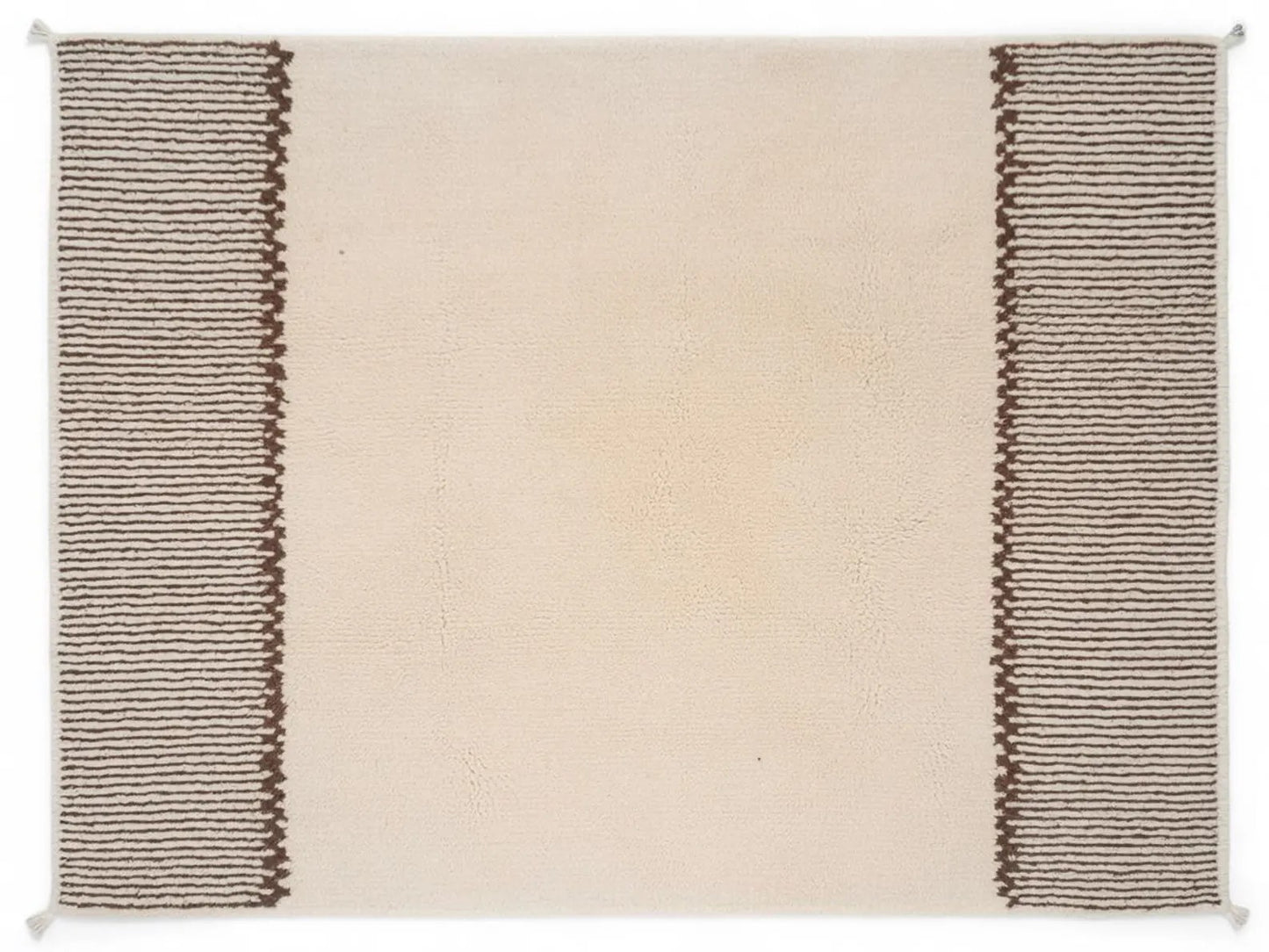 Handmade Moroccan rug Beni Ourain cream and brown stripe border