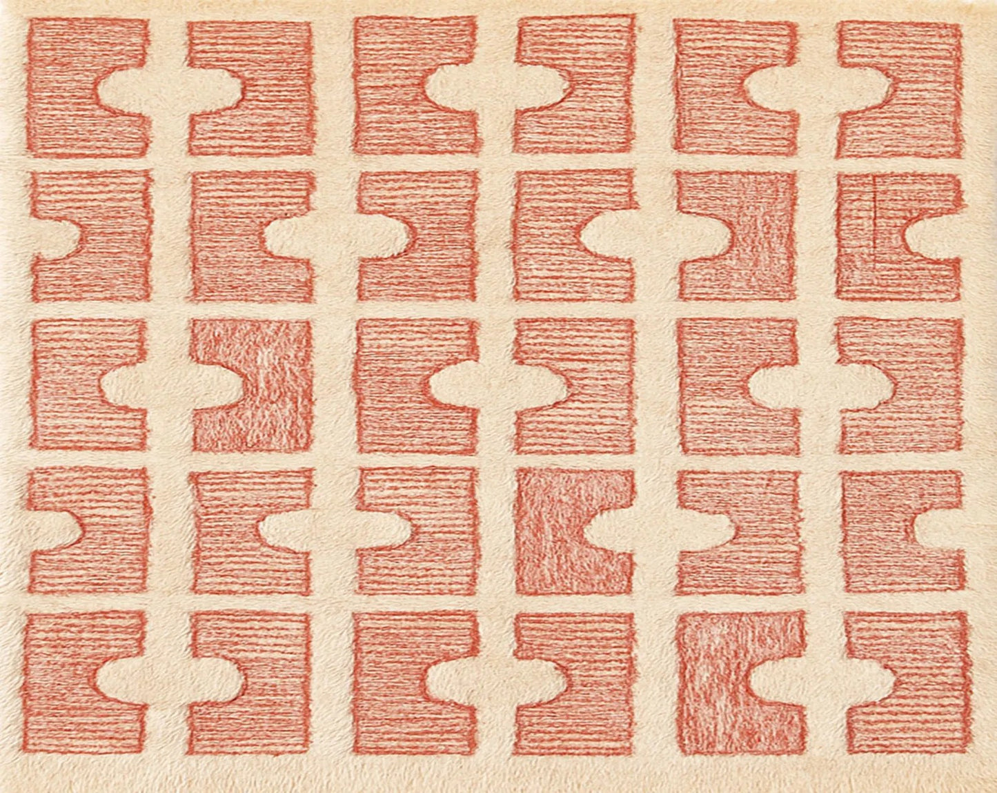 Moroccan Wool Beni Ourain Rug Terracotta and Cream Geometric Pattern