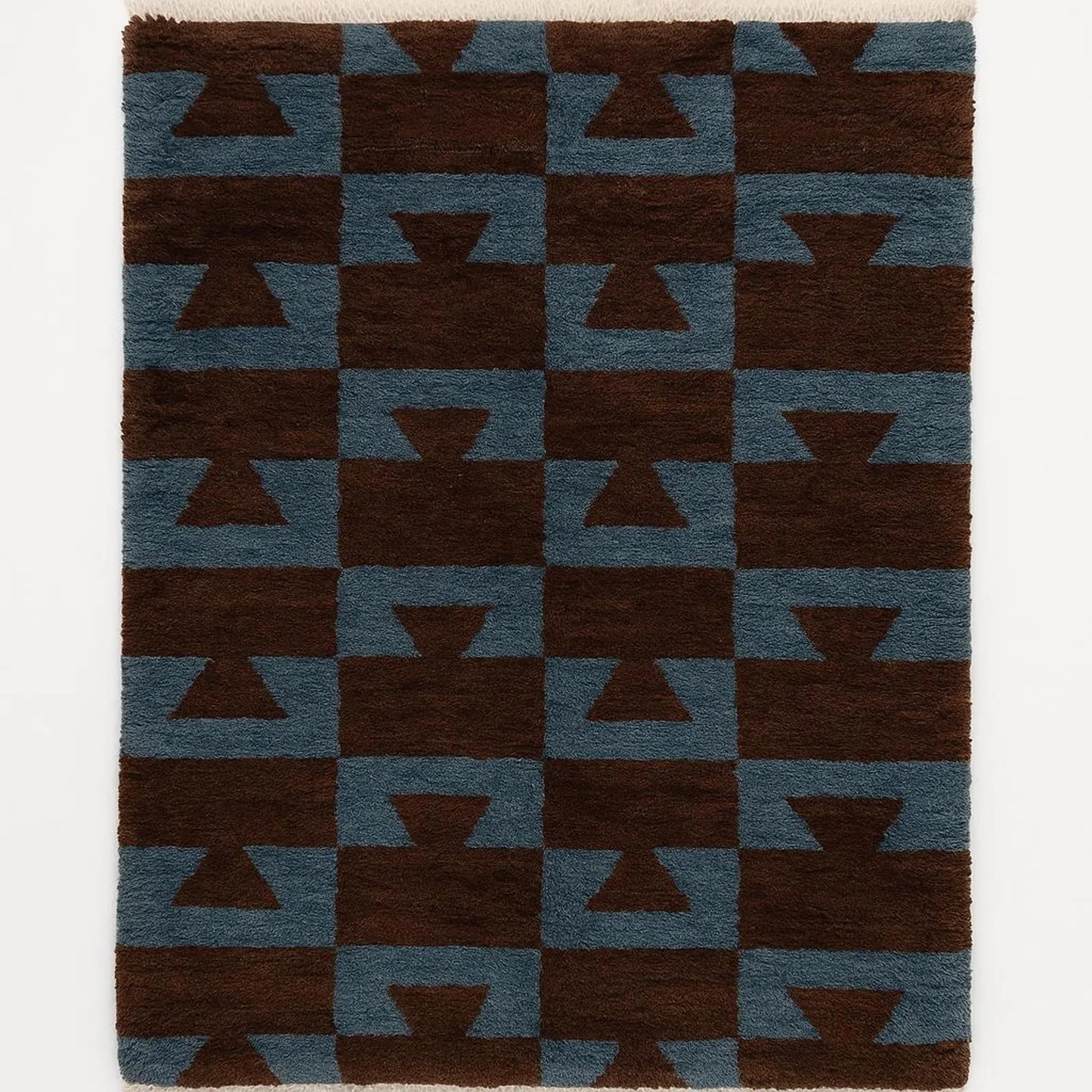 Moroccan Rug Hand Knotted Berber Wool Carpet in Brown and Blue Geometric Pattern