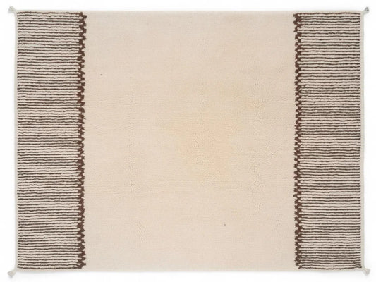 Handmade Moroccan rug Beni Ourain cream and brown stripe border