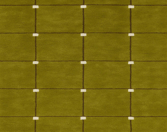 Moroccan Beni Ourain Olive Wool Rug Handwoven Berber Carpet with Cream Squares