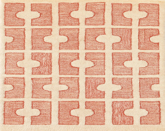 Moroccan Wool Beni Ourain Rug Terracotta and Cream Geometric Pattern