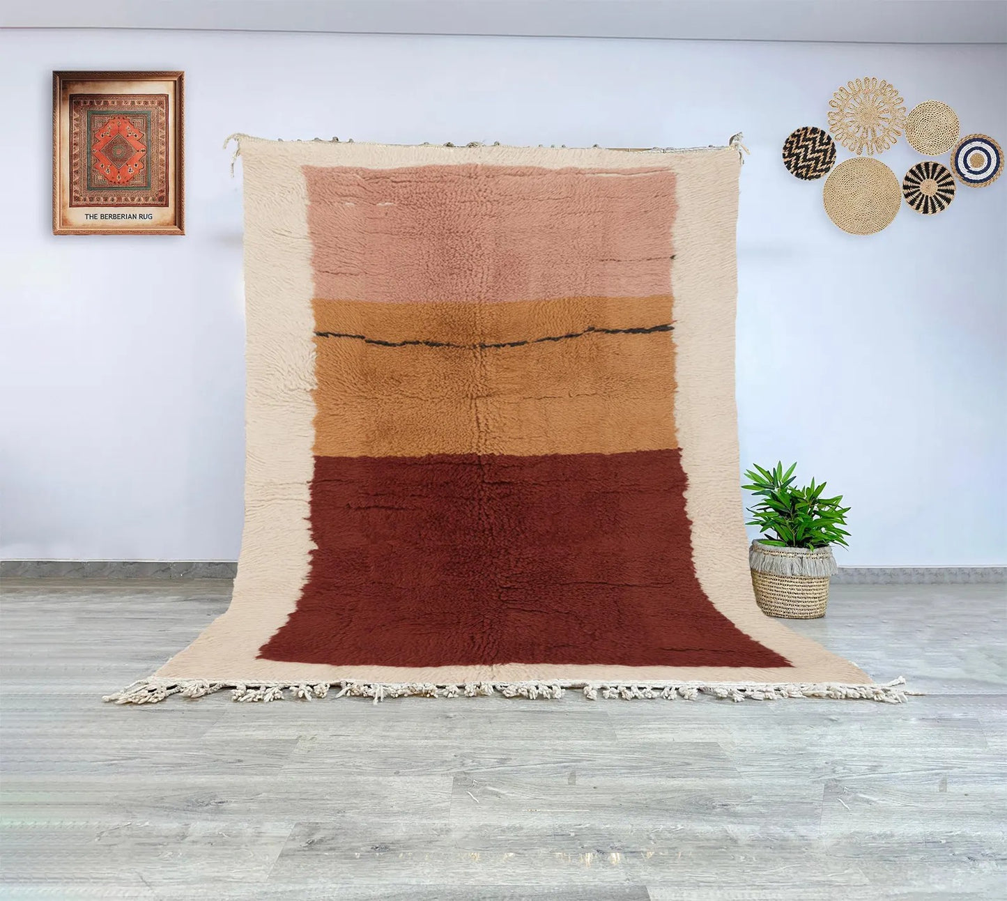 Handwoven Beni Ourain Wool Rug in Earthy Tones Moroccan Berber Carpet with Blus